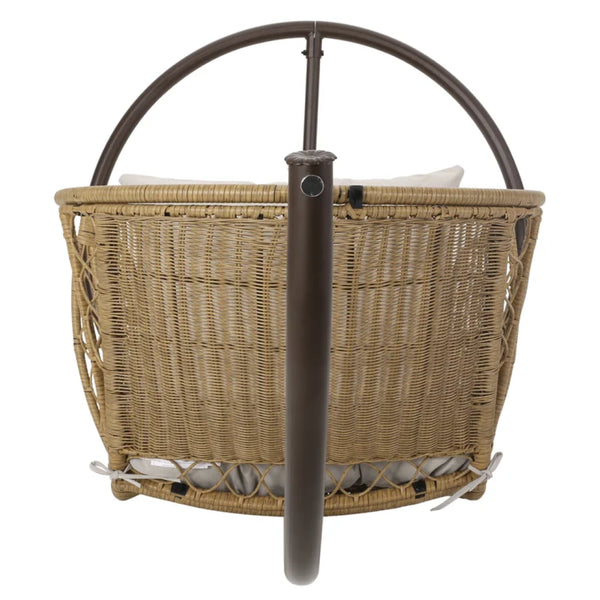 English Elm Malia Woven Rattan Outdoor Hanging Chair with Iron Stand and Plush Cushion Included 67677.00LBGE_62075.00HNGBRN