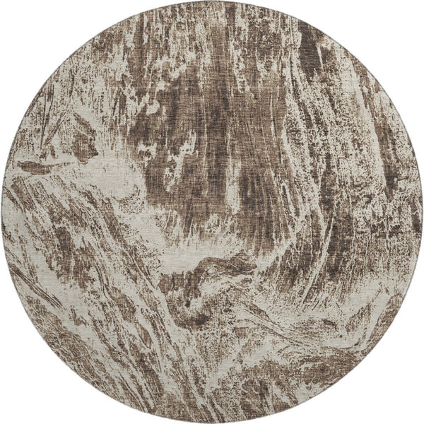 HomeRoots 8' Brown And Beige Abstract Washable Round Rug - UV Protected, Stain Resistant, Easy-Care Design! 676773