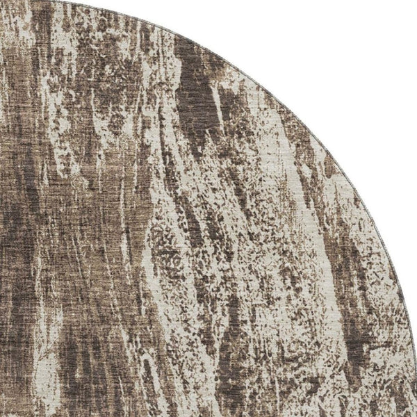 HomeRoots 8' Brown And Beige Abstract Washable Round Rug - UV Protected, Stain Resistant, Easy-Care Design! 676773