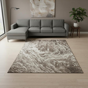 HomeRoots 8' X 10' Cozy Brown and Beige Abstract Washable Area Rug with UV Protection for High-Traffic Areas 676774
