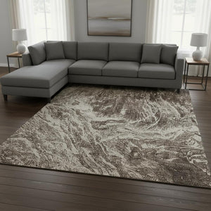 HomeRoots 9' X 12' Brown And Beige Abstract Area Rug - Durable, Washable, UV Protected, Perfect for Active Homes 676775