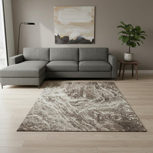 HomeRoots 10' X 14' Brown And Beige Abstract Area Rug - Stylish, Durable, Washable & UV Protected for Homes 676776