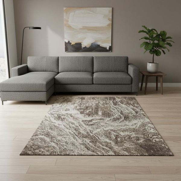 HomeRoots 10' X 14' Brown And Beige Abstract Area Rug - Stylish, Durable, Washable & UV Protected for Homes 676776
