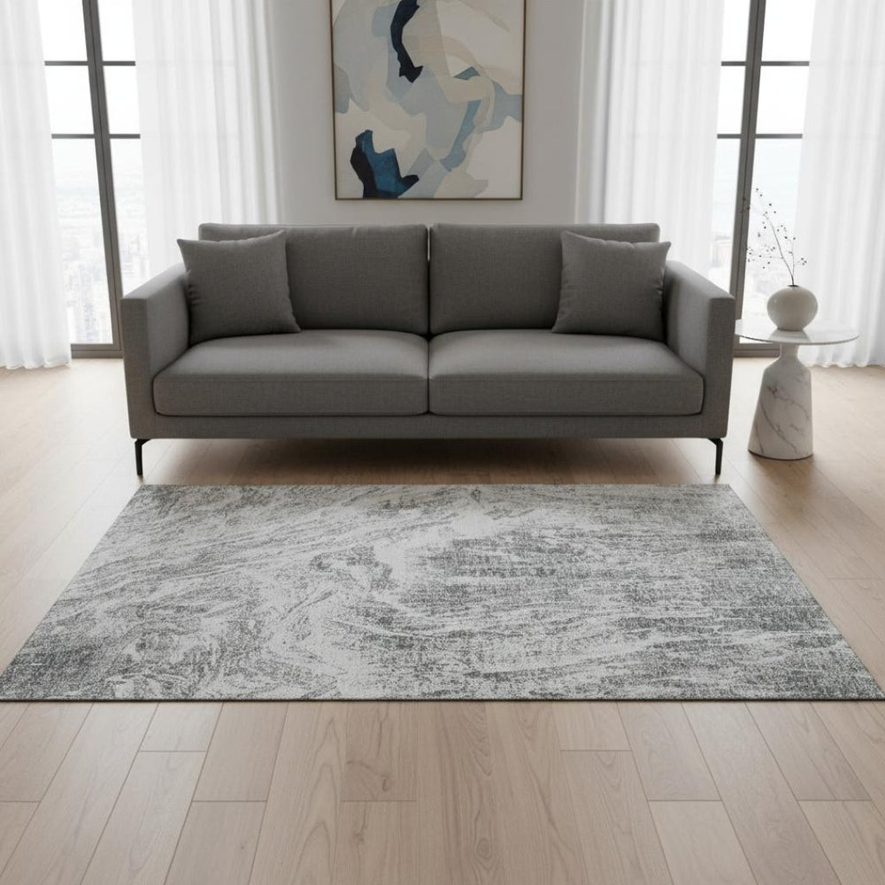 HomeRoots 5' X 8' Contemporary Gray and Ivory Abstract Washable Area Rug with UV Protection for Home Comfort 676778