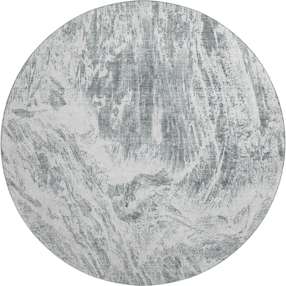 HomeRoots 8' Gray And Ivory Abstract Round Rug – Washable, UV Protected, Durable & Ideal for Busy Homes 676779