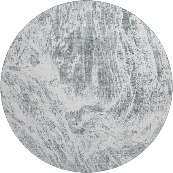 HomeRoots 8' Gray And Ivory Abstract Round Rug – Washable, UV Protected, Durable & Ideal for Busy Homes 676779