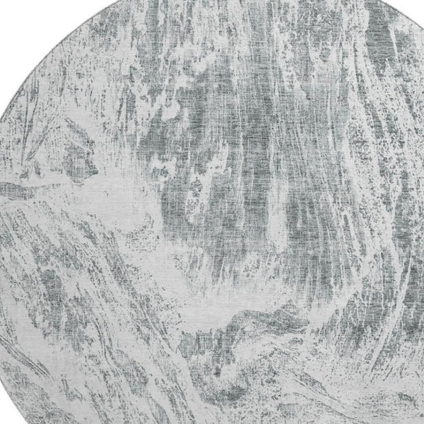 HomeRoots 8' Gray And Ivory Abstract Round Rug – Washable, UV Protected, Durable & Ideal for Busy Homes 676779