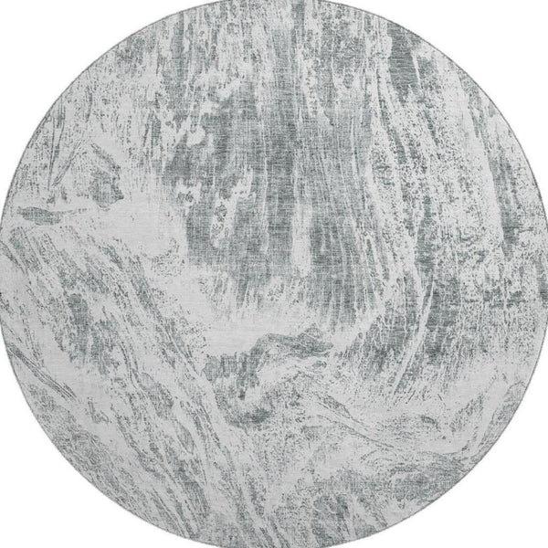 HomeRoots 8' Gray And Ivory Abstract Round Rug – Washable, UV Protected, Durable & Ideal for Busy Homes 676779