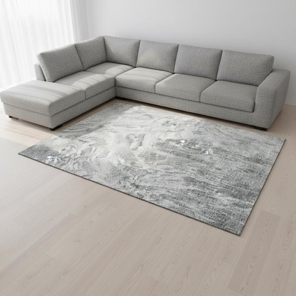 HomeRoots 8' X 10' Gray And Ivory Abstract Washable Area Rug – Durable, Stain-Resistant with UV Protection! 676780