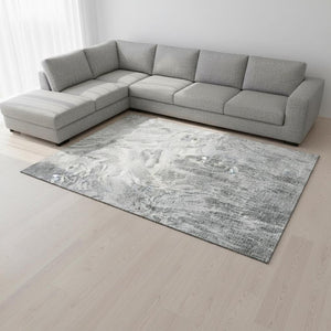 HomeRoots 8' X 10' Gray And Ivory Abstract Washable Area Rug – Durable, Stain-Resistant with UV Protection! 676780
