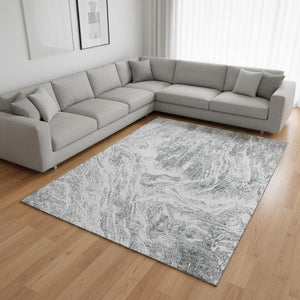 HomeRoots 9' X 12' Gray and Ivory Abstract Area Rug – Stylish, Washable, UV Protected, Ideal for High-Traffic Areas 676781