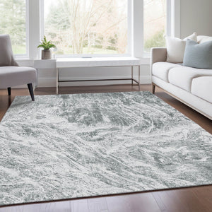 HomeRoots 10' X 14' Gray and Ivory Abstract Area Rug - Washable, UV Protected, Stain Resistant for Family Homes 676782