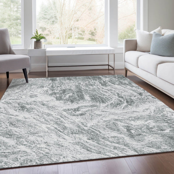 HomeRoots 10' X 14' Gray and Ivory Abstract Area Rug - Washable, UV Protected, Stain Resistant for Family Homes 676782