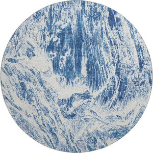 HomeRoots 8' Navy Blue & Ivory Abstract Washable Round Rug – Stain Resistant, UV Protected, Perfect for Any Space! 676785