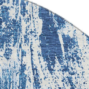 HomeRoots 8' Navy Blue & Ivory Abstract Washable Round Rug – Stain Resistant, UV Protected, Perfect for Any Space! 676785
