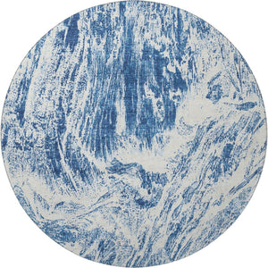 HomeRoots 8' Navy Blue & Ivory Abstract Washable Round Rug – Stain Resistant, UV Protected, Perfect for Any Space! 676785