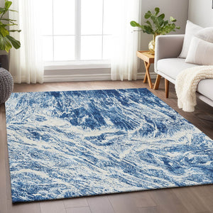 HomeRoots 8' X 10' Navy Blue Abstract Area Rug – Washable, UV-Protected, Stain-Resistant for High-Traffic Homes 676786