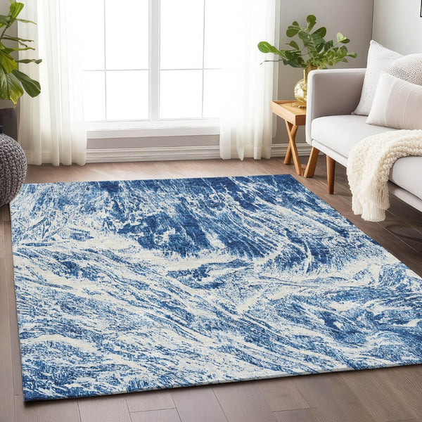 HomeRoots 8' X 10' Navy Blue Abstract Area Rug – Washable, UV-Protected, Stain-Resistant for High-Traffic Homes 676786