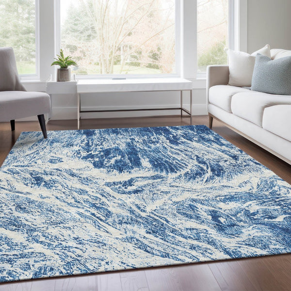 HomeRoots 8' X 10' Navy Blue Abstract Area Rug – Washable, UV-Protected, Stain-Resistant for High-Traffic Homes 676786