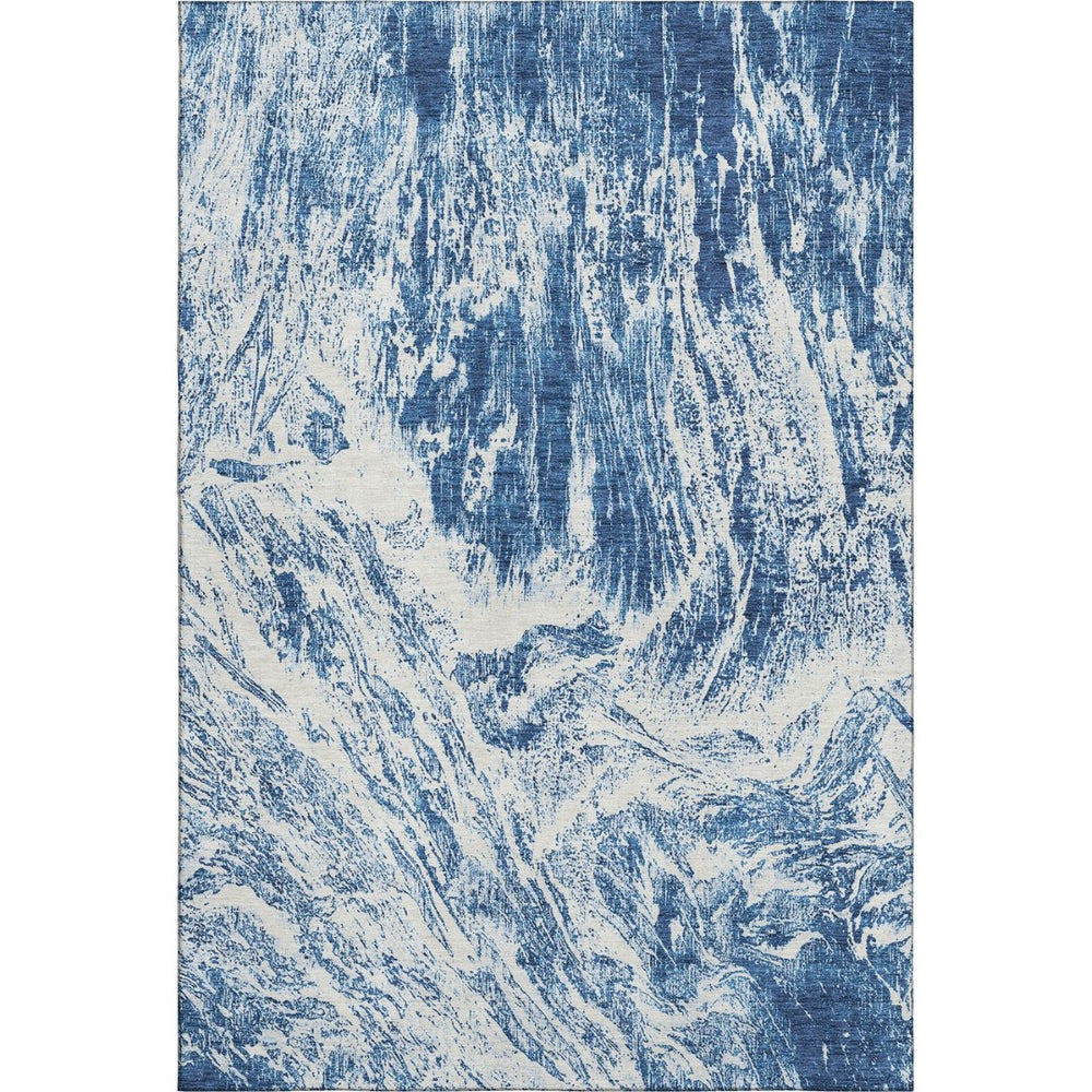 HomeRoots 10' X 14' Navy Blue and Ivory Abstract Area Rug – Washable, Durable, UV-Protected for Modern Spaces 676788