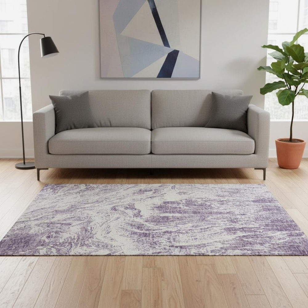HomeRoots 5' X 8' Stylish Purple & Ivory Abstract Area Rug – Washable, UV Protected, Kid & Pet Friendly Decor 676790