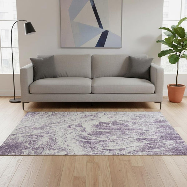 HomeRoots 5' X 8' Stylish Purple & Ivory Abstract Area Rug – Washable, UV Protected, Kid & Pet Friendly Decor 676790