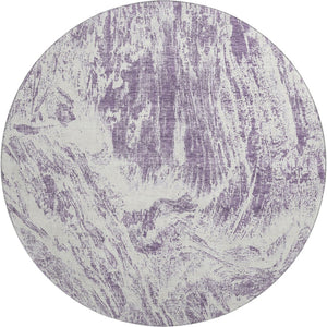 HomeRoots 8' Contemporary Purple and Ivory Abstract Washable Round Rug with UV Protection for Easy Care 676791