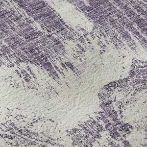 HomeRoots 8' Contemporary Purple and Ivory Abstract Washable Round Rug with UV Protection for Easy Care 676791