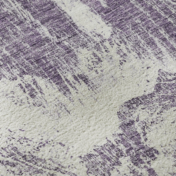 HomeRoots 8' Contemporary Purple and Ivory Abstract Washable Round Rug with UV Protection for Easy Care 676791