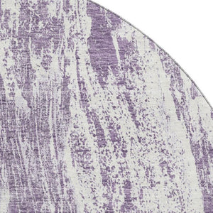 HomeRoots 8' Contemporary Purple and Ivory Abstract Washable Round Rug with UV Protection for Easy Care 676791