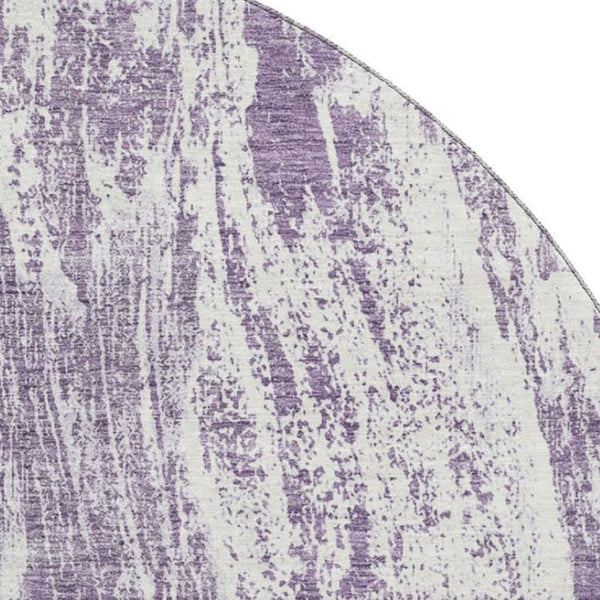 HomeRoots 8' Contemporary Purple and Ivory Abstract Washable Round Rug with UV Protection for Easy Care 676791