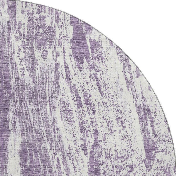 HomeRoots 8' Contemporary Purple and Ivory Abstract Washable Round Rug with UV Protection for Easy Care 676791