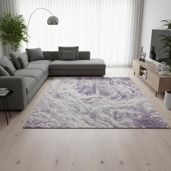 HomeRoots 8' X 10' Abstract Purple and Ivory Washable Area Rug with Stain Resistance and UV Protection 676792