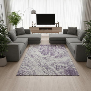 HomeRoots 9' X 12' Contemporary Purple and Ivory Abstract Area Rug - Durable, Washable, and UV Resistant! 676793