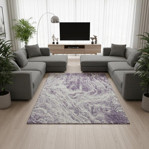 HomeRoots 9' X 12' Contemporary Purple and Ivory Abstract Area Rug - Durable, Washable, and UV Resistant! 676793