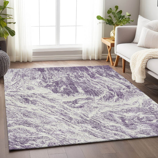HomeRoots 9' X 12' Contemporary Purple and Ivory Abstract Area Rug - Durable, Washable, and UV Resistant! 676793