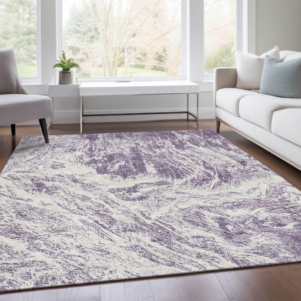 HomeRoots 9' X 12' Contemporary Purple and Ivory Abstract Area Rug - Durable, Washable, and UV Resistant! 676793