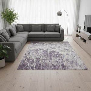 HomeRoots 10' X 14' Purple and Ivory Abstract Area Rug - Stylish, Washable, UV-Protected for Family Spaces! 676794