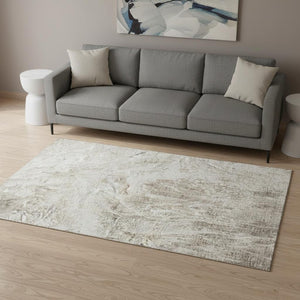 HomeRoots 5' X 8' Abstract Taupe & Beige Area Rug - Washable, UV-Protected, Soft, Durable for Busy Homes! 676796