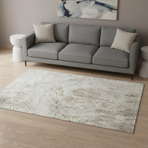 HomeRoots 5' X 8' Abstract Taupe & Beige Area Rug - Washable, UV-Protected, Soft, Durable for Busy Homes! 676796