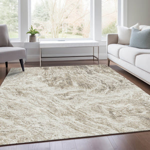 HomeRoots 5' X 8' Abstract Taupe & Beige Area Rug - Washable, UV-Protected, Soft, Durable for Busy Homes! 676796
