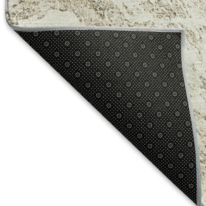 HomeRoots 8' Taupe and Beige Abstract Round Area Rug - Washable, UV Protected, Stylish for High-Traffic Spaces 676797
