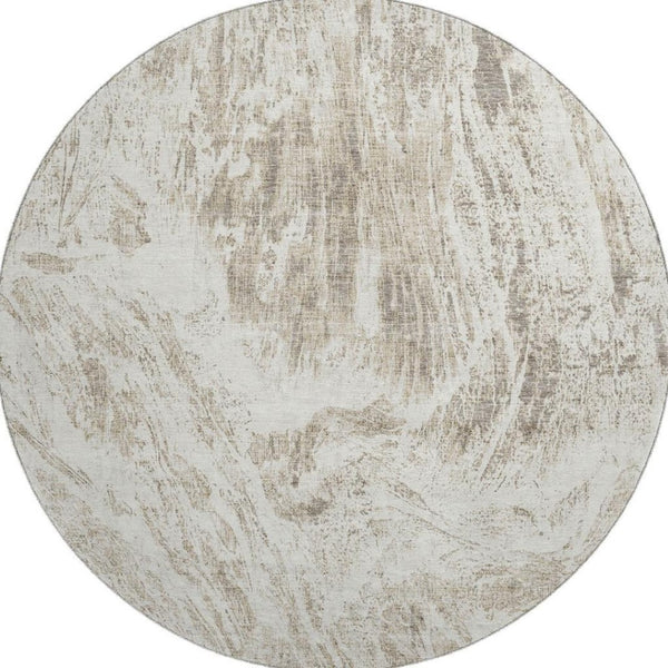 HomeRoots 8' Taupe and Beige Abstract Round Area Rug - Washable, UV Protected, Stylish for High-Traffic Spaces 676797