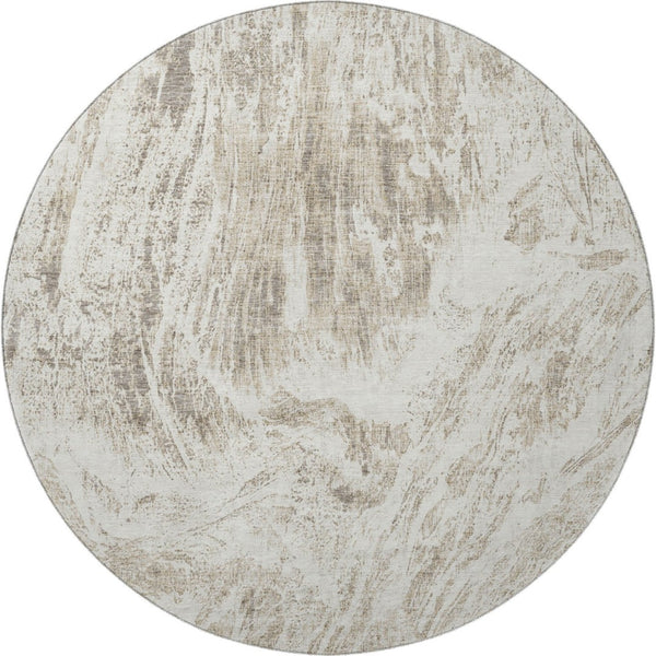 HomeRoots 8' Taupe and Beige Abstract Round Area Rug - Washable, UV Protected, Stylish for High-Traffic Spaces 676797