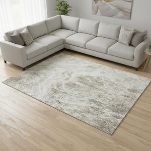HomeRoots 8' X 10' Taupe and Beige Abstract Area Rug - Washable, Durable, UV-Protected for Busy Homes & Pets 676798