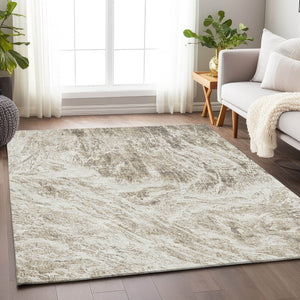 HomeRoots 8' X 10' Taupe and Beige Abstract Area Rug - Washable, Durable, UV-Protected for Busy Homes & Pets 676798