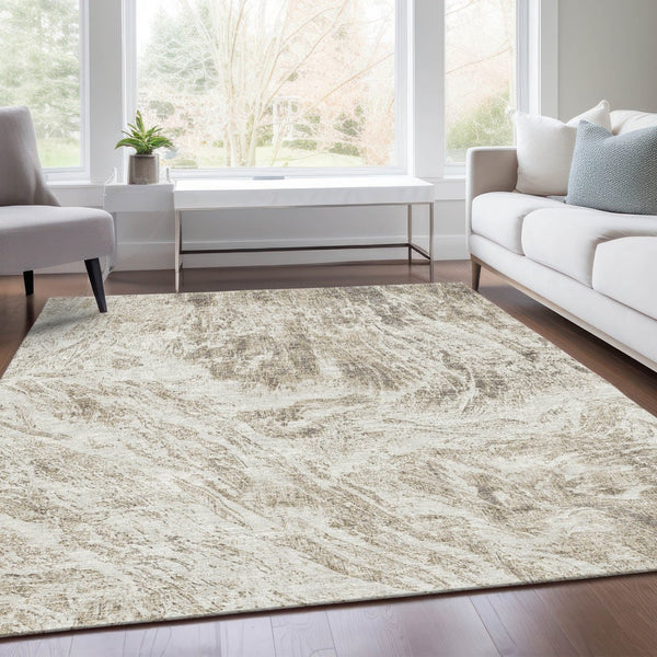 HomeRoots 8' X 10' Taupe and Beige Abstract Area Rug - Washable, Durable, UV-Protected for Busy Homes & Pets 676798