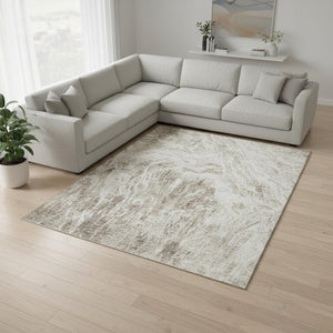 HomeRoots 9' X 12' Taupe & Beige Abstract Area Rug - Washable, UV Protected & Perfect for High-Traffic Spaces! 676799