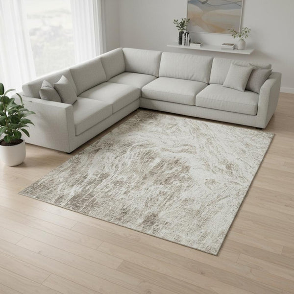 HomeRoots 9' X 12' Taupe & Beige Abstract Area Rug - Washable, UV Protected & Perfect for High-Traffic Spaces! 676799