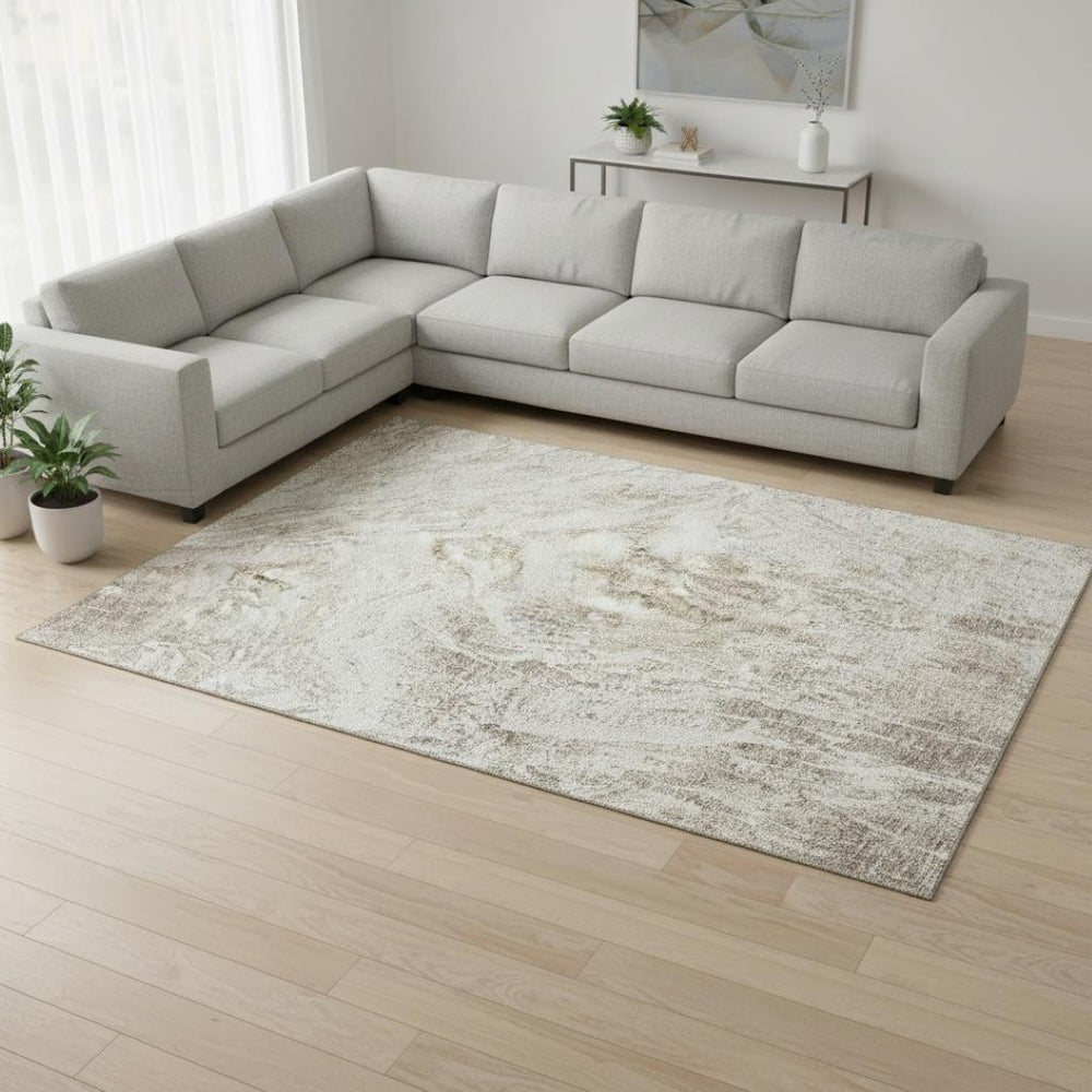 HomeRoots 10' X 14' Taupe & Beige Abstract Washable Area Rug – Durable, UV-Protected, Perfect for Busy Homes! 676800
